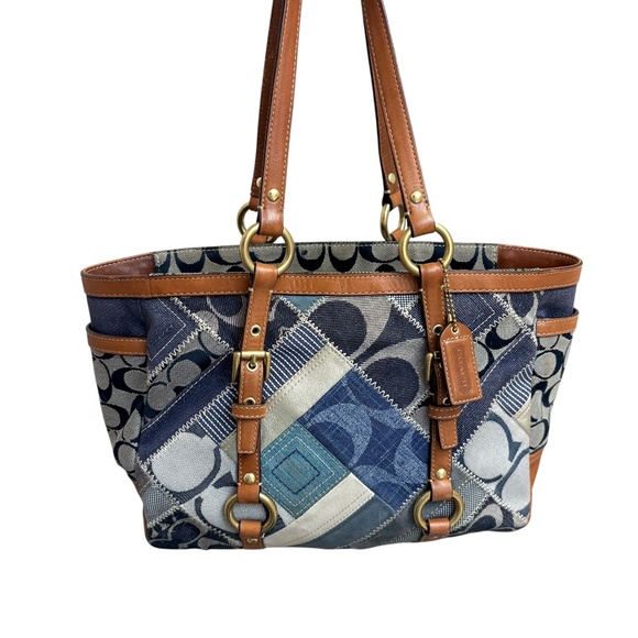 COACH vintage y2k Signature Patchwork Gallery Tote  12217 denim & brown rare - Picture 1 of 16